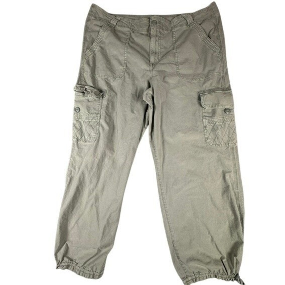 American Eagle Cargo Pants Women 20 Olive Green Stretch Utility Drawstring Cuffs